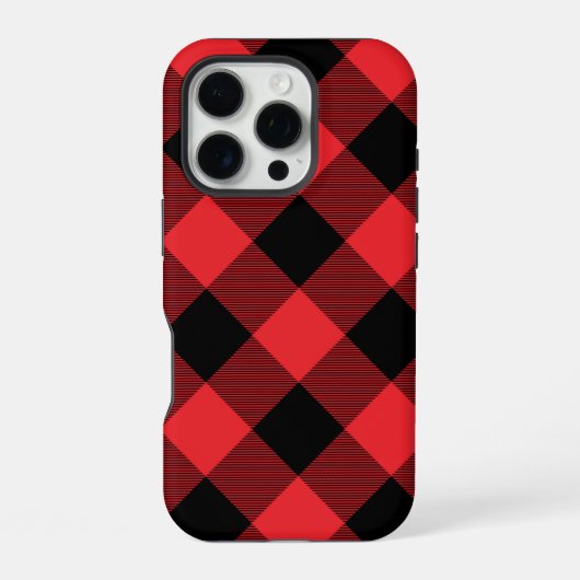 Coque iPhone 16 Pro Buffalo Plaid Red Black Check (Verso)
