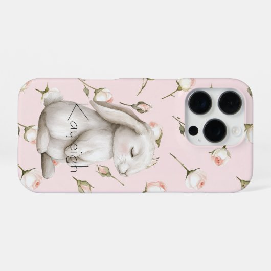 Coque iPhone 16 Pro Bunny Rose Floral (Verso Horizontal)