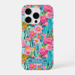 Coque iPhone 16 Pro Cactus Fleuris Colorés Personnalisés Moderne