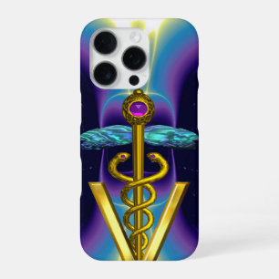 Coque iPhone 16 Pro CADUCÉE D'OR SYMBOLE VÉTÉrINAIRE / Bleu Violet