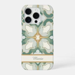Coque iPhone 16 Pro Carreau Marocain Vert de Mer Personnalisé