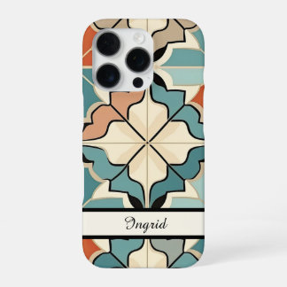 Coque iPhone 16 Pro Carreau Marocain Vert et Sable Personnalisé