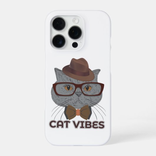 Coque iPhone 16 Pro Cat Vibes – Cool Grey Cat Design (Verso)
