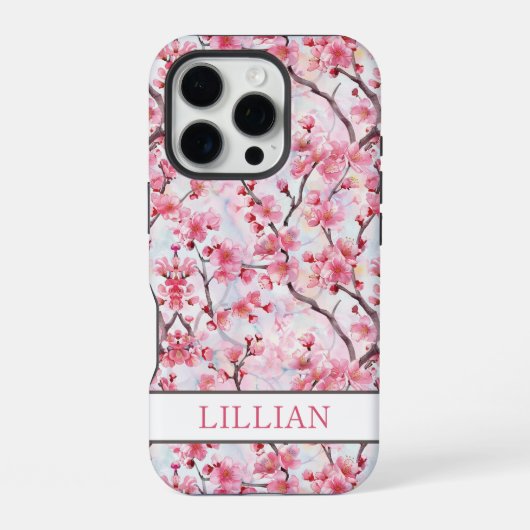 Coque iPhone 16 Pro Cerisiers Fleuris Sakura Monogrammés (Verso)