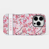 Coque iPhone 16 Pro Cerisiers Fleuris Sakura Monogrammés (Verso Horizontal)