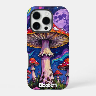 Coque iPhone 16 Pro Champignons violets au clair de lune