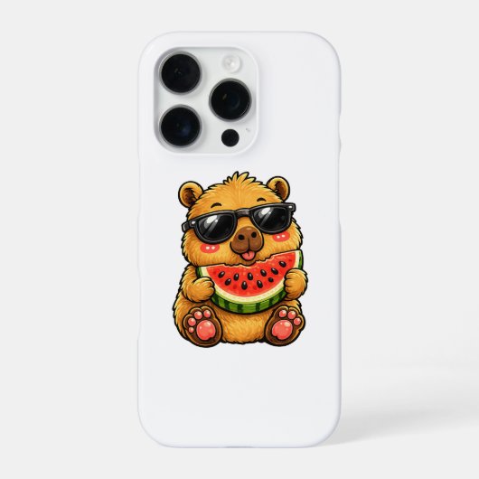 Coque iPhone 16 Pro Chapeau Cool Capybara Pastèque Été (Verso)