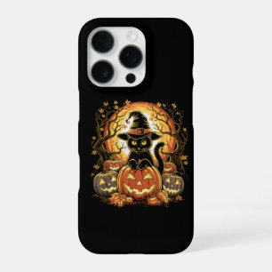 Coque iPhone 16 Pro Chat de sorcière de citrouille de chat noir Hallow