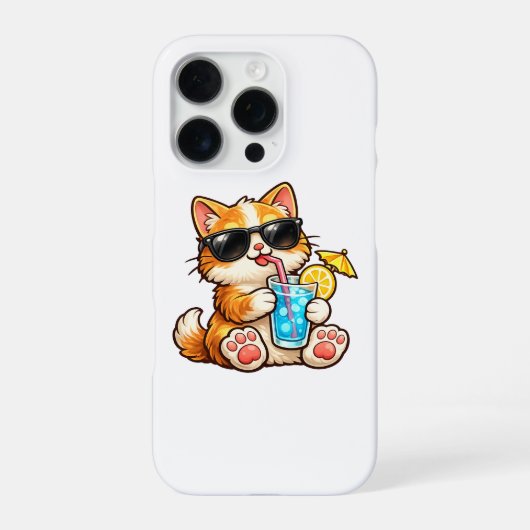 Coque iPhone 16 Pro Chat d'été cool (Verso)