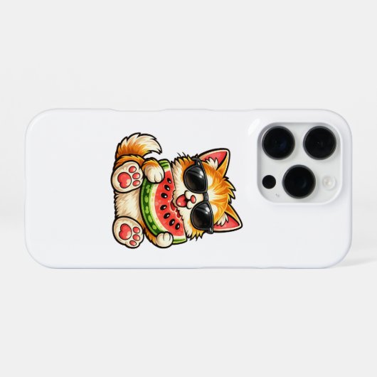 Coque iPhone 16 Pro Chat pastèque cool (Verso Horizontal)