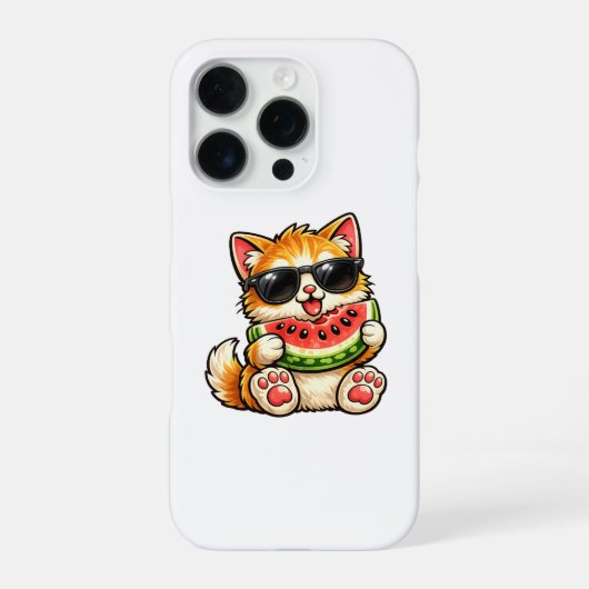 Coque iPhone 16 Pro Chat pastèque cool (Verso)