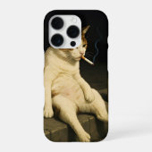 Coque iPhone 16 Pro Chaton Cigarette Drôle Chat Qui Fume Mème Générati (Verso)