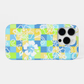 Coque iPhone 16 Pro Checkerboard Hibiscus Hawaiian Floral (Verso Horizontal)