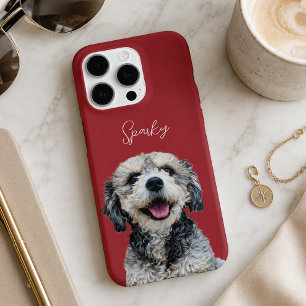 Coque iPhone 16 Pro Cherry Red Photo et Nom de Compagnie Moderne pour