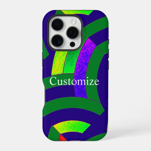 Coque iPhone 16 Pro chevrons vert/bleu chic et moderne (Verso)