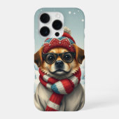Coque iPhone 16 Pro Chien cool dans l'attirail hivernal et Casquette d (Verso)
