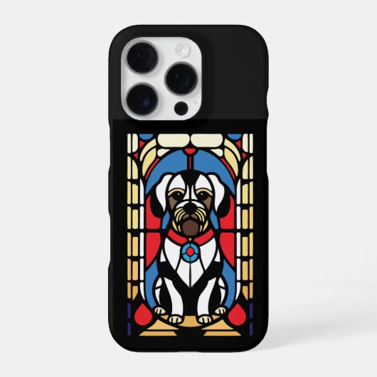 Coque iPhone 16 Pro chien de chiot en vitrail (Verso)