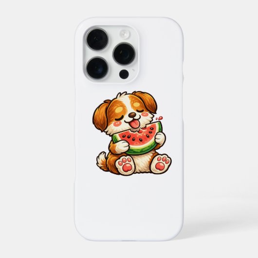 Coque iPhone 16 Pro Chien mignon pastèque (Verso)