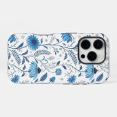 Coque iPhone 16 Pro Chinoiserie Blue Echinacea Pattern (Verso Horizontal)