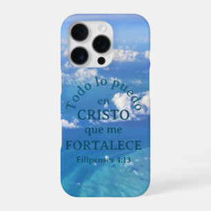 Coque iPhone 16 Pro Ciel Bleu Cristo Bible Philippiens 4:13