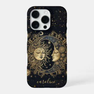Coque iPhone 16 Pro Ciel céleste cosmique personnalisé Or Noir Soleil