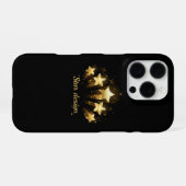 Coque iPhone 16 Pro Cinq étoiles d'or en noir (Verso Horizontal)