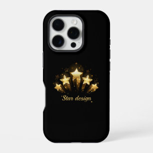 Coque iPhone 16 Pro Cinq étoiles dorées sur fond noir