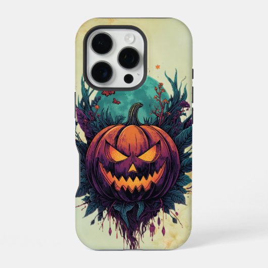 Coque iPhone 16 Pro Citrouille éffrayant en Pleine lune (Verso)