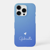 Coque iPhone 16 Pro Cœur à dégradé bleu simple Minimal Script Nom (Verso)