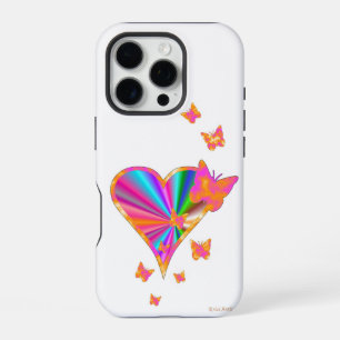 Coque iPhone 16 Pro Cœur Arc-en-ciel et Papillon