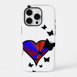 Coque iPhone 16 Pro Cœur arc-en-ciel et papillon