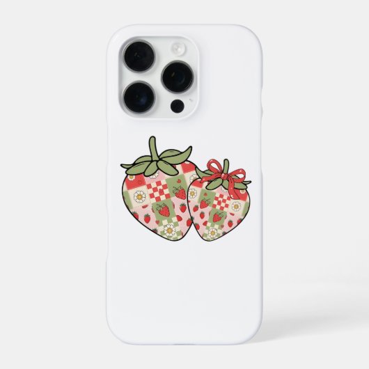 Coque iPhone 16 Pro Cœurs de fraise en patchwork Art mignon Coquette (Verso)