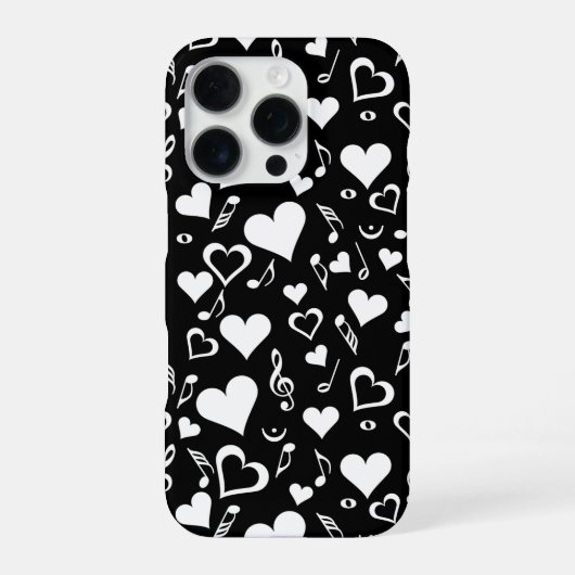Coque iPhone 16 Pro Cœurs et notes de musique (Verso)