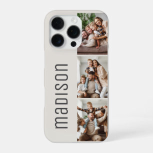 Coque iPhone 16 Pro Collage de 3 photos avec nom ou texte personnalisé