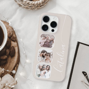 Coque iPhone 16 Pro Collage de photos personnalisé beige