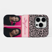 Coque iPhone 16 Pro Collage photo avec impression léopard rose glacé (Verso Horizontal)