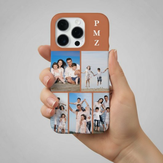 Coque iPhone 16 Pro Collage photo moderne Monogram 5 Terracotta