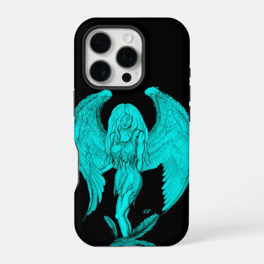 Coque iPhone 16 Pro Conception d'ange, de noir et de vert (Verso)