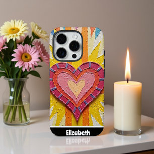 Coque iPhone 16 Pro Conception de cœur rose et nom personnalisé