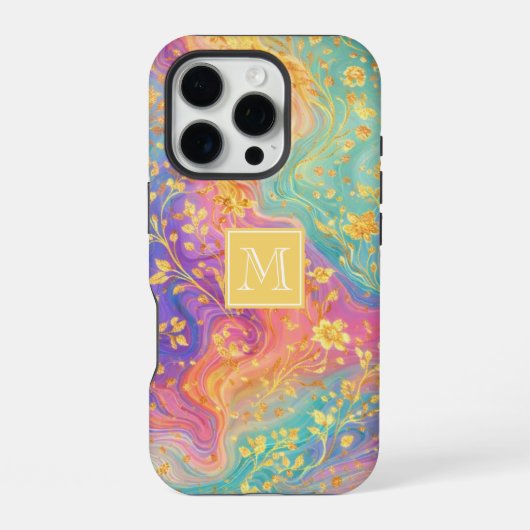 Coque iPhone 16 Pro Conception de monogramme floral abstrait moderne p (Verso)