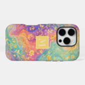 Coque iPhone 16 Pro Conception de monogramme floral abstrait moderne p (Verso Horizontal)