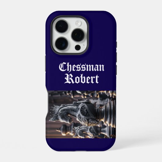 Coque iPhone 16 Pro Conception d'échecs Steampunk avec nom personnalis (Verso)