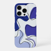 Coque iPhone 16 Pro Contemporary Blue and White Fluid Lines Design (Verso)