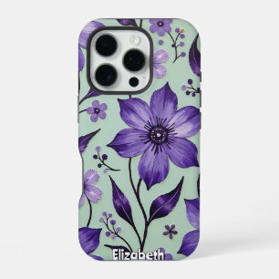Coque iPhone 16 Pro Cosmos Artistiques Fleurs sur Fond Bleu