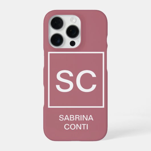 Coque iPhone 16 Pro Couleur or rose monogramme simple nom professionne (Verso)