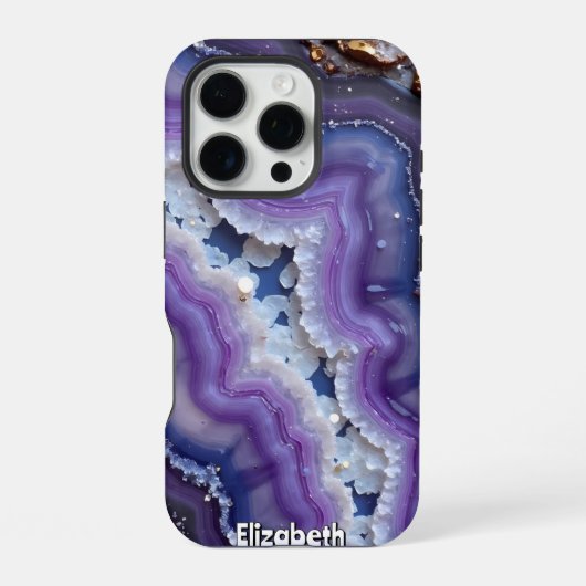Coque iPhone 16 Pro Coupe d'agate pourpre et bleue (Verso)