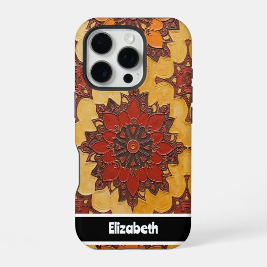 Coque iPhone 16 Pro Couverture téléphonique en fleurs Mandala personna (Verso)