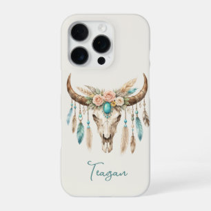 Coque iPhone 16 Pro Crâne de vache floral aquarelle Boho Chic