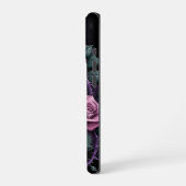 Coque iPhone 16 Pro Crâne gothique avec roses violettes (Côté gauche)