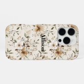 Coque iPhone 16 Pro Crème Brown Floral (Verso Horizontal)